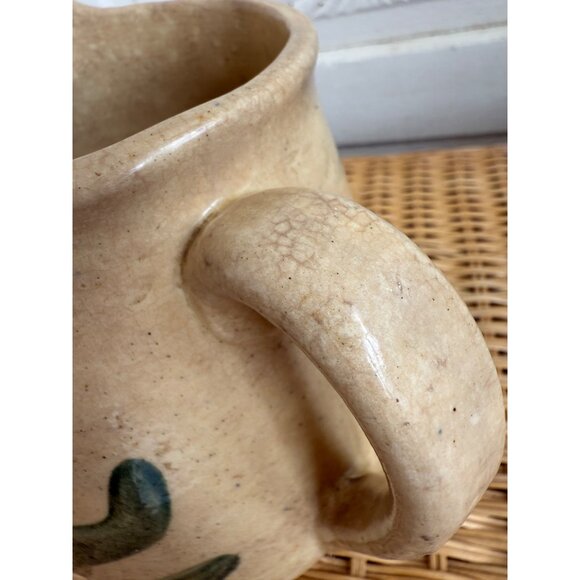 Antique 1910s Stoneware Milk Water Pitcher Yellow Tulips Farmhouse Primitive - Picture 4 of 15